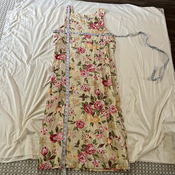 Vtg Y2K 2000s Linen Floral Tank Button Detail Casual Maxi Dress Sz M Cottagecore - Picture 8 of 8